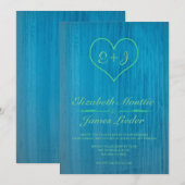 Invitations bleues et vertes de mariage campagnard (Devant / Derrière)
