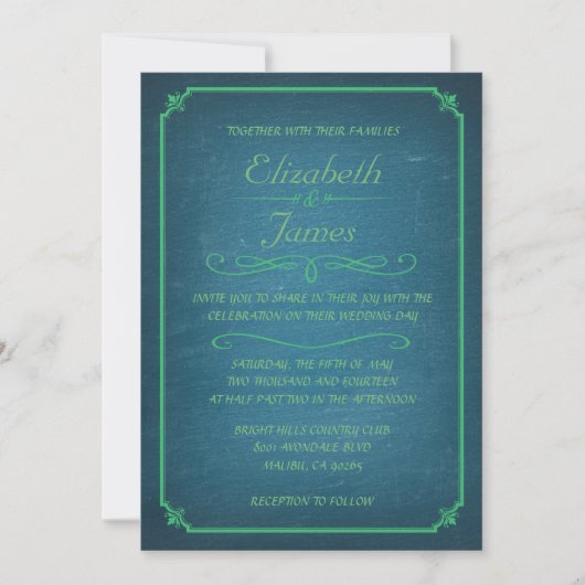 Invitations bleues et vertes de mariage de tableau (Devant)