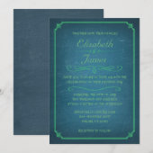 Invitations bleues et vertes de mariage de tableau (Devant / Derrière)
