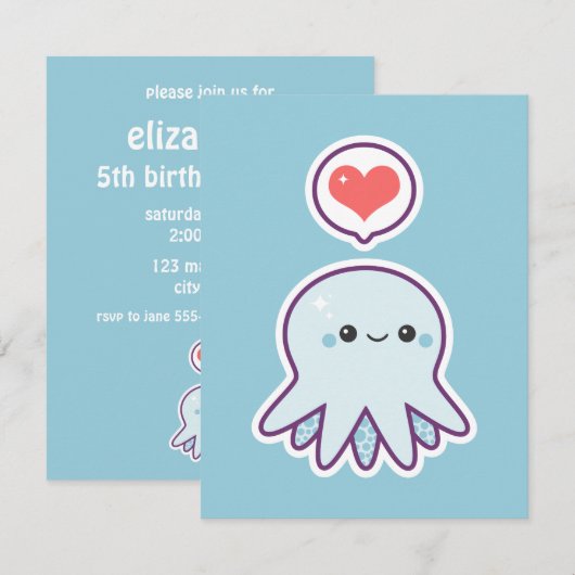 Invitations bleues mignonnes de fête (Devant / Derrière)