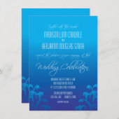 Invitations bleues modernes de mariage de Flourish (Devant / Derrière)