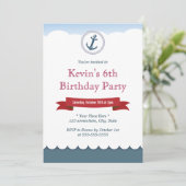 Invitations bleues nautiques d'anniversaire (Debout devant)