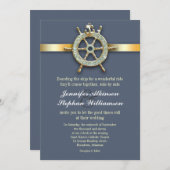 invitations bleues nautiques de mariage d'or (Devant / Derrière)