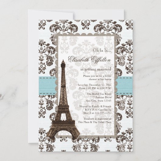 Invitations bleues parisiennes de Fête de la (Devant)