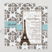 Invitations bleues parisiennes de Fête de la (Devant / Derrière)