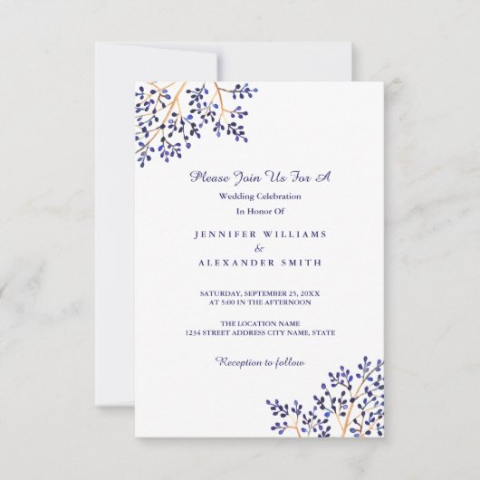 Invitations bleues simples de mariage de nature (Devant)