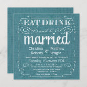 Invitations bleues turquoises de mariage de toile (Devant / Derrière)