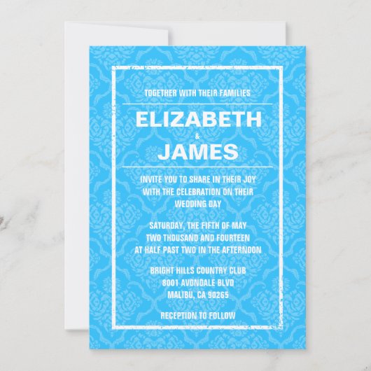 Invitations bleues vintages rustiques de mariage (Devant)