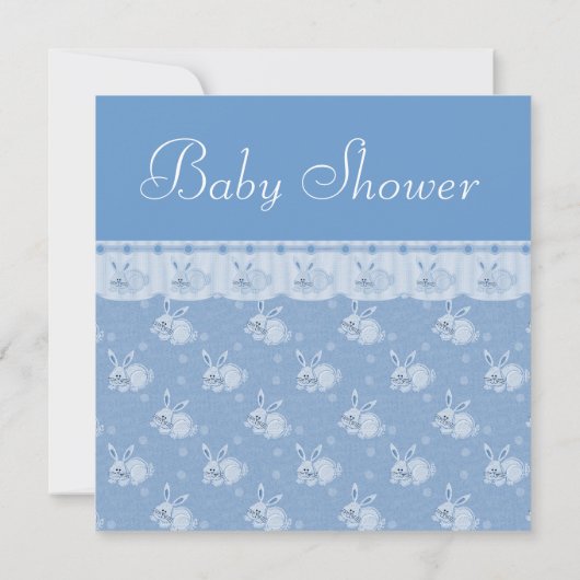 Invitations bleus de douche de bébé de lapins (Dos)