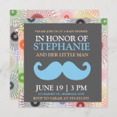 Invitations bleus de douche de bébé de moustache (Devant / Derrière)