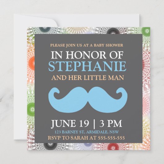 Invitations bleus de douche de bébé de moustache (Devant)