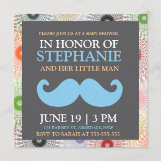 Invitations bleus de douche de bébé de moustache