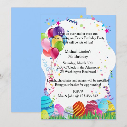 Invitations bleus de fête d'anniversaire de (Devant / Derrière)