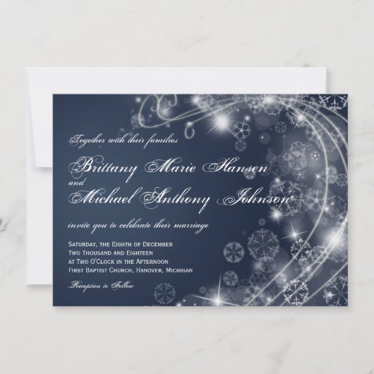 Invitations bleus de mariage de flocons de neige (Devant)