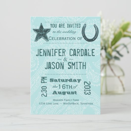 Invitations bleus en fer à cheval de mariage de (Debout devant)