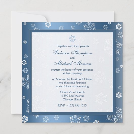 Invitations bleus et blancs d'hiver de flocon de (Dos)