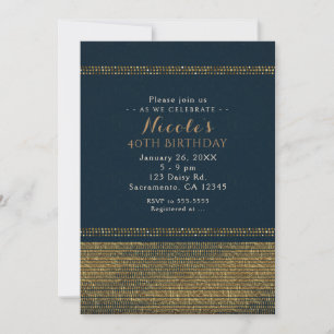 Invitations Blue & Gold Chic Sparkling Glam Party