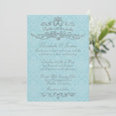 Invitations Blue Mariage damassé de luxe simples (Debout devant)