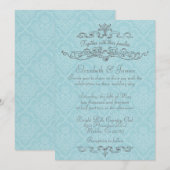 Invitations Blue Mariage damassé de luxe simples (Devant / Derrière)