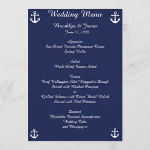 Invitations Blue Nautical Wedding Menu Custom