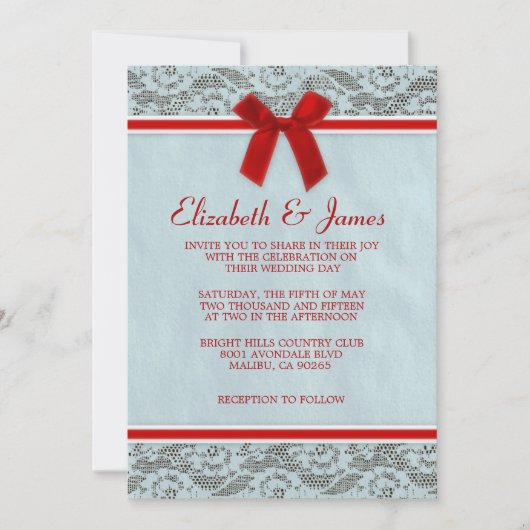 Invitations Blue & Red Country Lace Wedding (Devant)