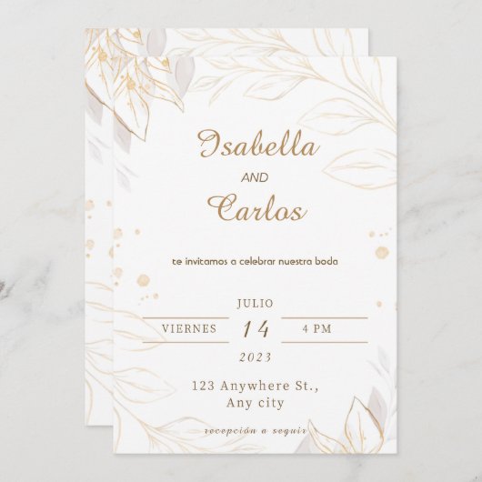 Invitations Boda En Espanol (Devant / Derrière)