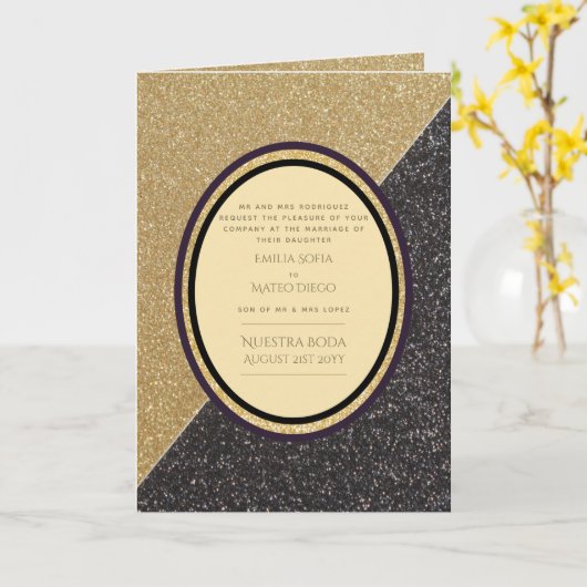 Invitations BODA espagnole de 4 pages, Mariage noi (Fleur jaune)