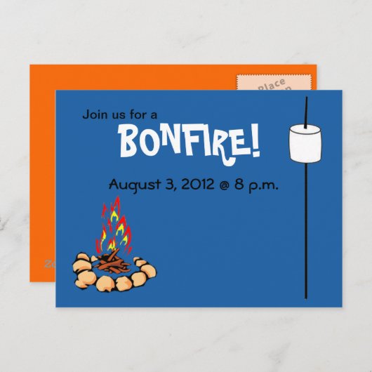 Invitations BONFIRE & marshmallow (Devant / Derrière)