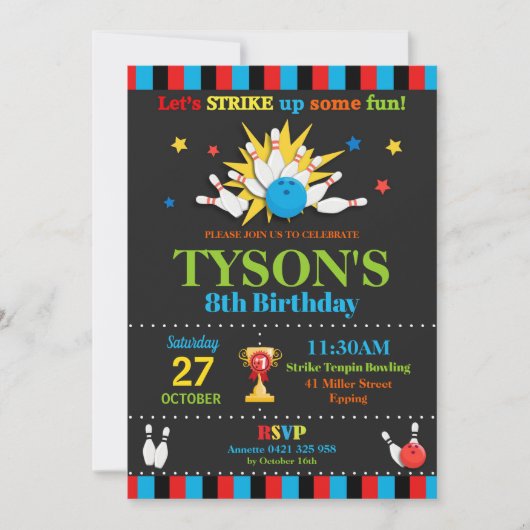 Invitations Boys de Bowling Birthday Party (Devant)