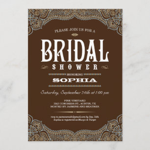 Invitations Brown de Fête de la mariée de Paisley