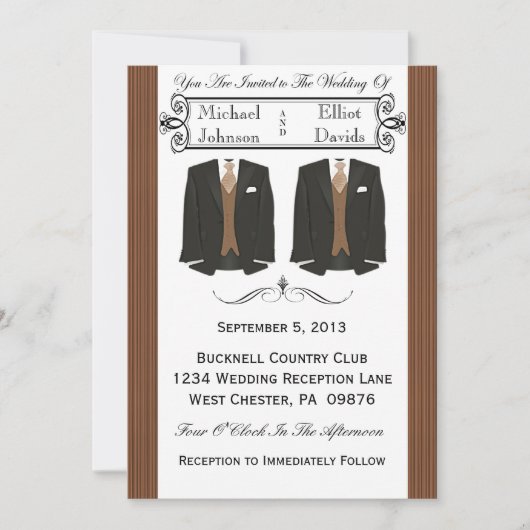Invitations Brown de mariage gay de Tuxedo (Devant)