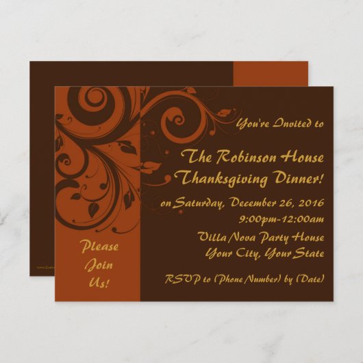 Invitations Brown, Rust Reverse Swirl Fêtes (Devant / Derrière)
