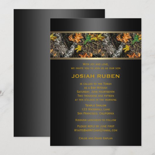 Invitations Camo Bar Mitzvah (Devant / Derrière)