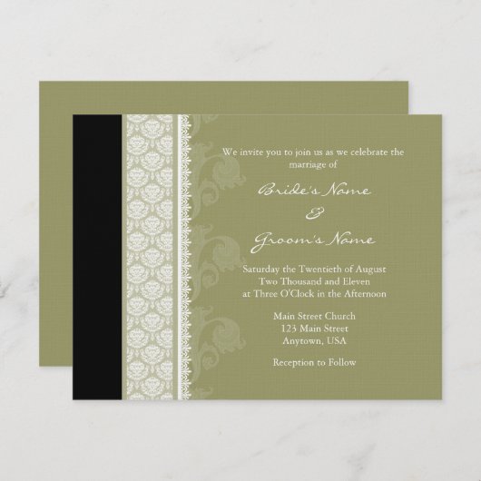 Invitations Camo Green One-Side Mariage damassé A2 (Devant / Derrière)