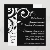 Invitations carré Black+White Reverse Swirl Party (Devant / Derrière)
