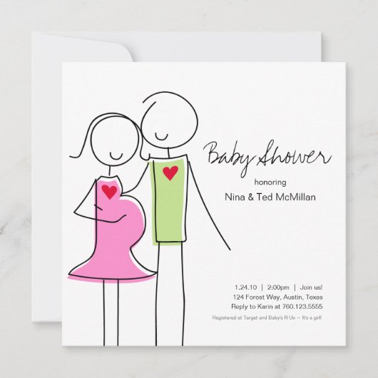 Invitations Carré Coed Baby Shower, 5x5 (Devant)