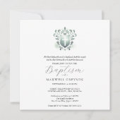 Invitations carrés Baptême Sage Green Crest (Devant)