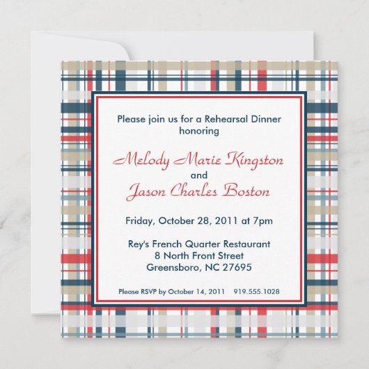 Invitations Carrés Patriotic Plaid (Devant)