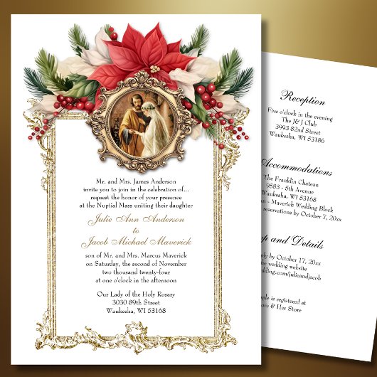 INVITATIONS CATHOLIQUES DE MARIAGE DE NOËL POINSET