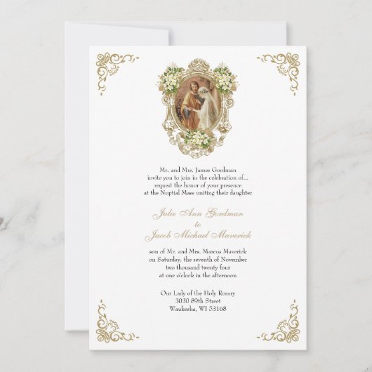 INVITATIONS CATHOLIQUES DE MARIAGE D'OR FLORAL (Devant)