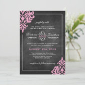 Invitations Chalkboard et Pink Mariage damassé (Debout devant)