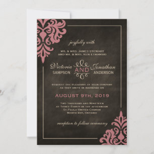 Invitations Chalkboard et Pink Mariage damassé