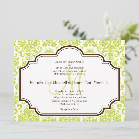Invitations Chartreuse Mariage damassé (Debout devant)