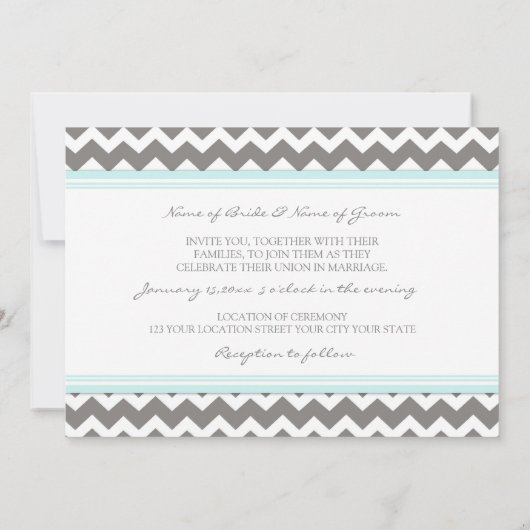 Invitations Chevron bleu gris de mariage (Dos)