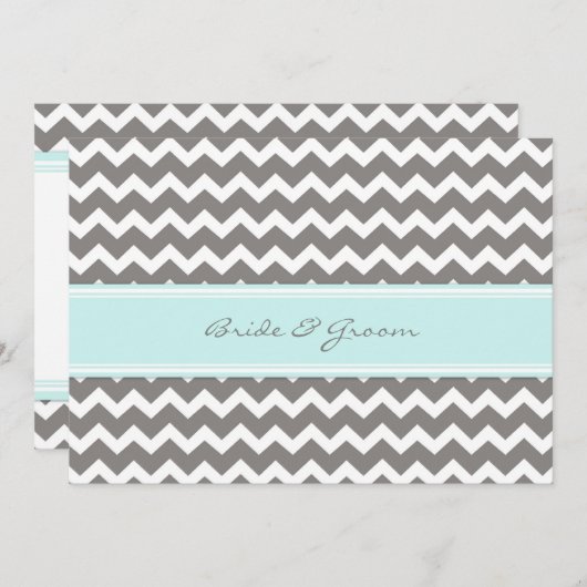 Invitations Chevron bleu gris de mariage (Devant / Derrière)