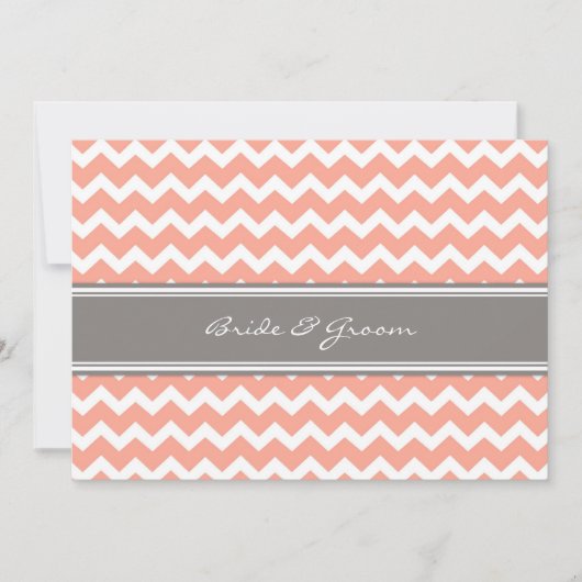 Invitations Chevron de corail gris de mariage (Devant)