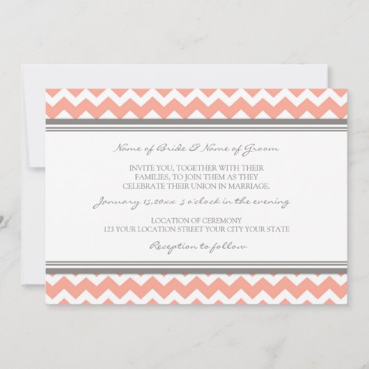 Invitations Chevron de corail gris de mariage (Dos)