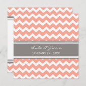 Invitations Chevron gris de corail de mariage (Devant / Derrière)