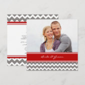 Invitations Chevron gris rouge de mariage de photo (Devant / Derrière)