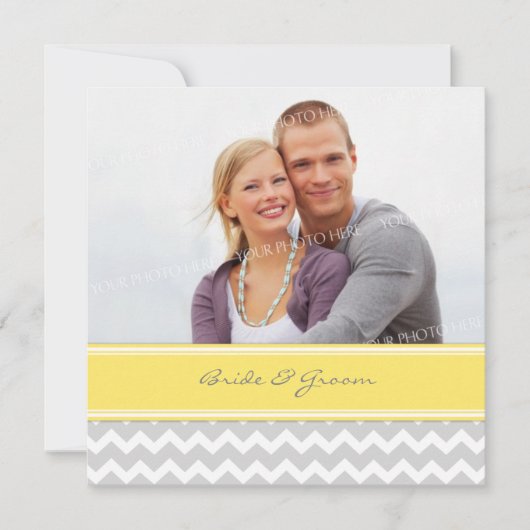 Invitations Chevron jaune gris de mariage de photo (Devant)